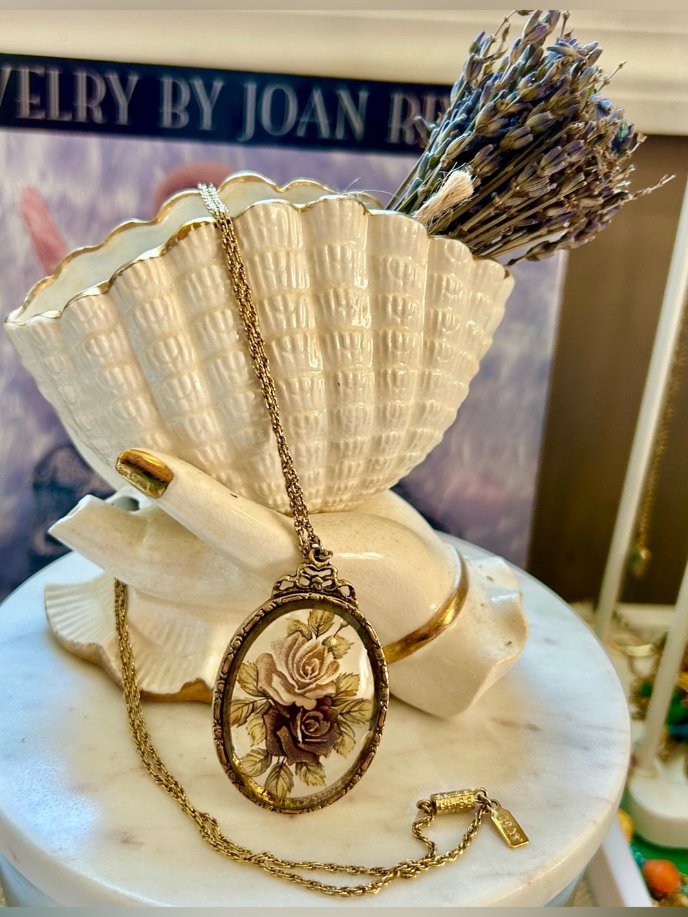 Vintage 1928 Translucent Roses Pendant Necklace